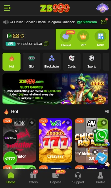 zs999 game apk dashboard image