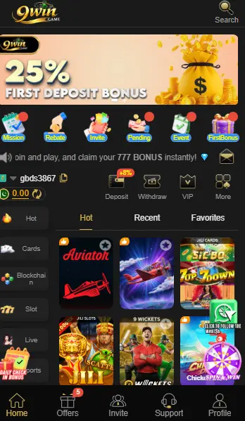 9win game apk interface