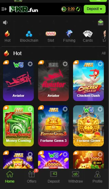 pkrfun game app interface