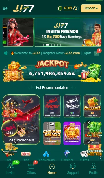 jj77 game app dashboard interface